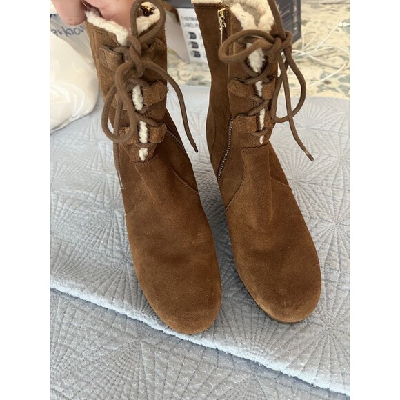 Michael Kors Rory Wedge Boot Suede Dark Caramel 7 - Picture 1 of 7